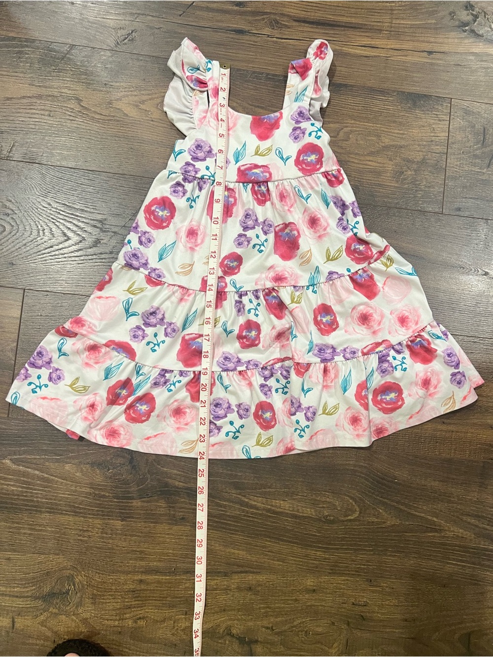 Girls Floral Ruffle Tiered Dress - Pink & Purple